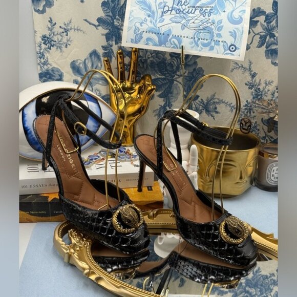 🆕 KURT GEIGER LONDON 🧿 NWOB Chelsea Ankle Strap Heel, Black Snakeskin, Sz 37 7 - Picture 3 of 15